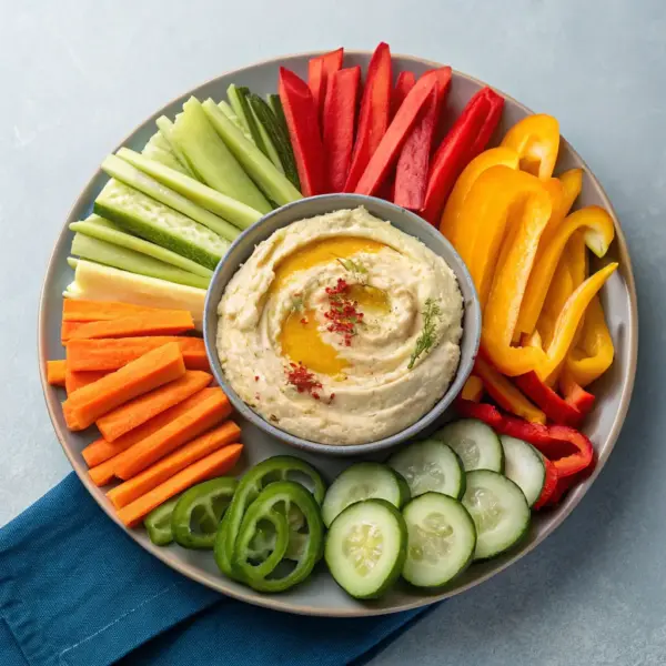 Assiette de houmous et de légumes biologiques